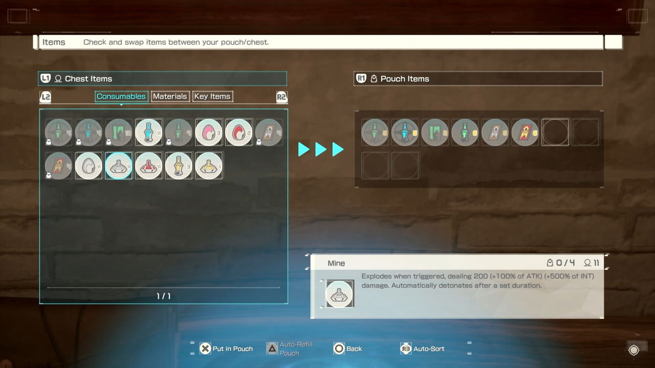 Echoes of Aincrad item pouch and consumable menu