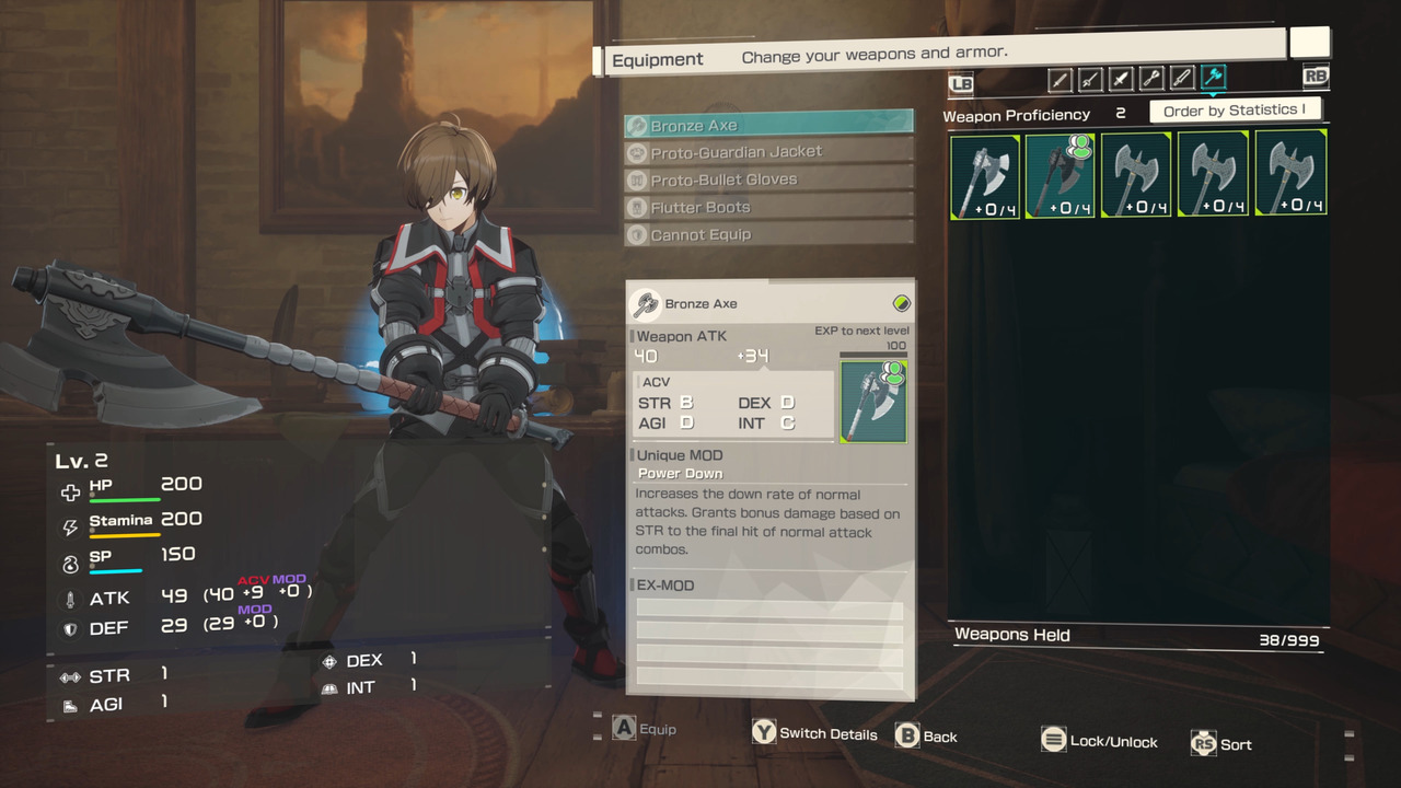 Echoes of Aincrad weapon selection screen at the Inn
